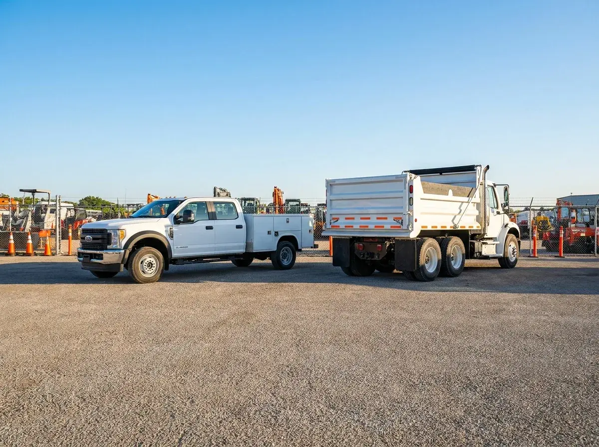 Orion pickup and tipper trucks lined up